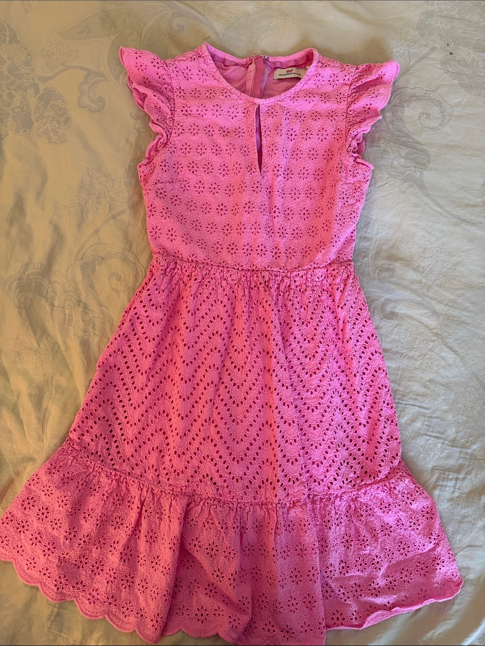 Vineyard Vines Pink Eyelet Ruffle Dress size 00 or girls 12/14